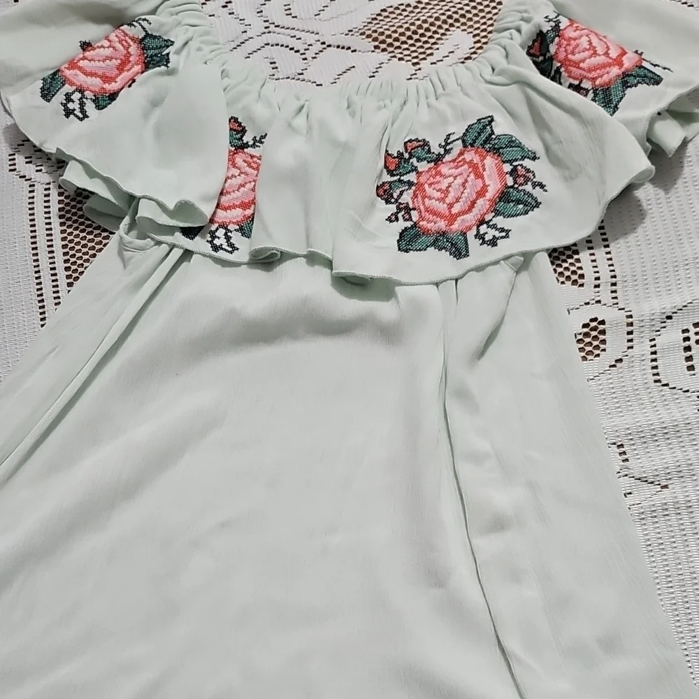 Umgee Mint Ruffled Flutter Sleeve Blouse - Picture 8 of 8